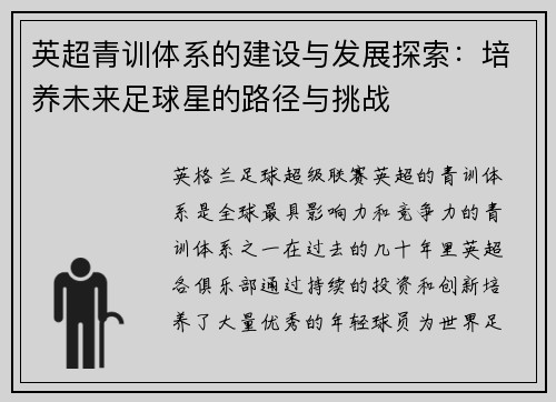 英超青训体系的建设与发展探索：培养未来足球星的路径与挑战